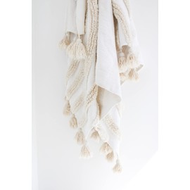 CASA BOHO Throw Blanket Boho Rainbow Throw Blanket Cozy Throw Blanket for Bed Pom Pom Blanket for Bed Cozy Blanket Throw Blankets for Bed Throw Blanket for Couch Neutral Rainbow Decor Cream 48x64