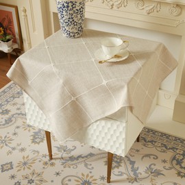 KEEMIR Nightstand Cover:Rustic Farmhouse Linen Gingham End Table Cover, Small Coffee Table Protector for Living Room & Bedroom, Machine Washable(Coffee Plaid,35.4" L x 35.4" W)