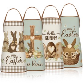 Skicuff 4 Pack 23x30 Inch Easter Bunny Eggs Aprons Buffalo Plaid Aprons Vintage Chef Bib Adjustable Washable Kitchen Aprons(Classic Style)