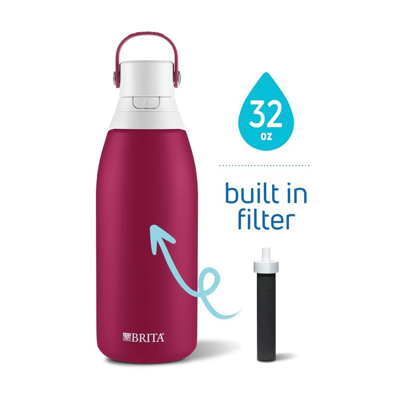 Brita Stainless Steel Water Filter Bottle, Ruby, 32 Ounce, 1