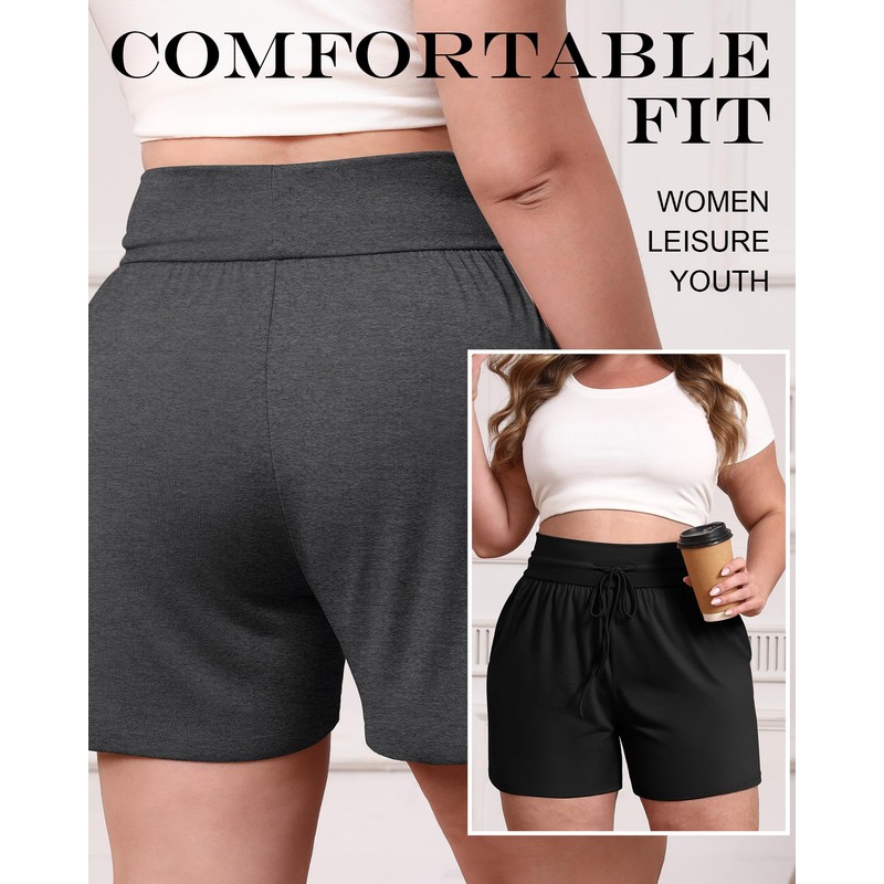 Neer 3 Pack Women's Plus Size Sweat Shorts, Cotton Drawstring