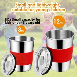 Yummy Sam 8oz Kids Stainless Steel Cups with Silicone Straws and Lids, 235ml Small Size Spill-proof Metal Tumblers for Kids, Toddler Cups with Heat-insulated Sleeves 5 Pack