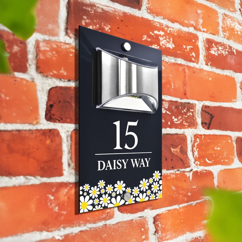 Custom Signs Solar Illuminated Modern Anthracite House Number Sign 24cm