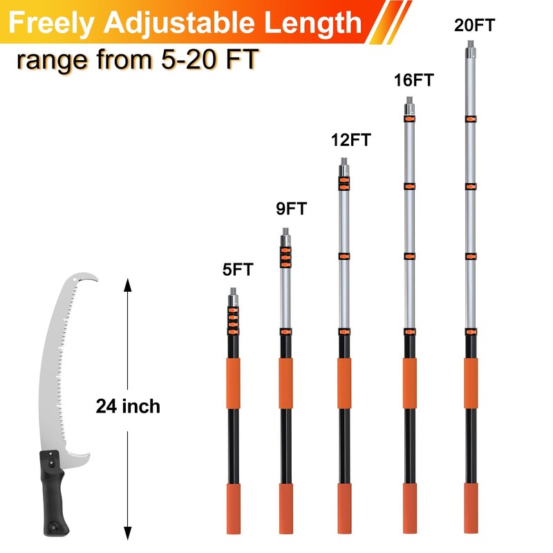 LAANPOLE 26FT Pole Saw, Telescoping Tree Trimmer with 5-20FT Extension