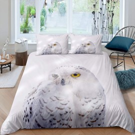 Feelyou Owl Duvet Cover Bird Decor Bedding Set 3D Animal Printed Comforter Cover for Boys Girls Children Teens Bedroom Decor Snowy Owl Bedspread Cover Queen Size with 2 Pillow Case