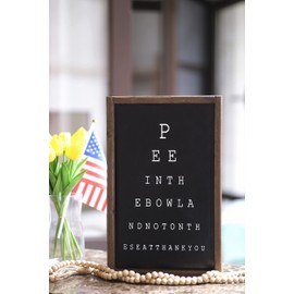 SIMPLY ANI Farmhouse Bathroom Signs Decor- Pee in the Bowl Not on the Seat Sign, Funny Bathroom Wall Art, Kid's Bathroom Sign, Half Bath Decor, Bathroom Wall Decor, 10x16 Inch (Black)