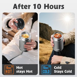 Cyxwhbd 2-Pack Thermo for Hot Food (17oz & 27oz) - 10H Hot & Cold, Leakproof, Dishwasher Safe Insulated Food Container, Soup Thermo for Adults - with Spoons & Bags for Office, Travel(Grey)