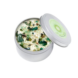 Heart Chakra Candle by New Moon Beginnings - Chakra Candles - Dried Flower, Herb, & Crystal Candles - Aromatherapy Candles - Soy Candle - 8oz Tin