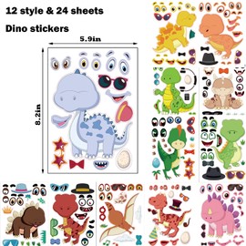 24pcs Make a Face Dinosaur Stickers for Kids Make Your Own Dinosaur Stickers Dino Birthday Goodie Bags Stuffer Children Dinosaur Party Favors Exchange Gifts