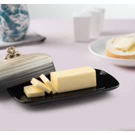 Ceramic Butter Dish w Handle Cover and Plate 2-Piece Combo Dark, Contemporary Kitchen Décor Decorative, Modern Design for Kitchen, Dining Room (Midnight)