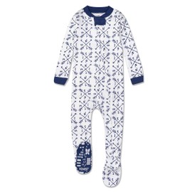 HonestBaby Baby Organic Cotton Snug-fit Footed Pajamas Toddler Sleepers, Compass, 18 Months