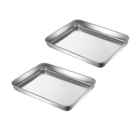 HYTK Extra Small Baking Sheet Pans Stainless Steel 304 Tiny Serving Tray 9.3 x 6.9 x1.1Inch (Diagonal 10.63) Dishwasher Safe No Rust Reheat Food for 1~2 Person 2 Pack
