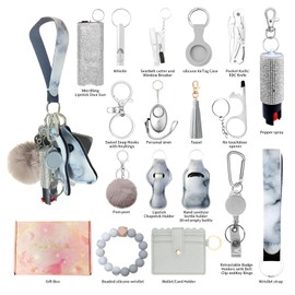 Araafur Wristlet Keychain Set with Wallet Card Holder, Bottle Opener, Car Keychain Accessories for Women (Gray)