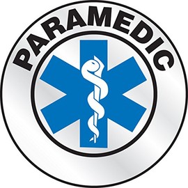 Accuform Signs LHTL627 Emergency Response Reflective Hard Hat/Helmet Sticker, Legend "Paramedic" with Graphic, 2-1/4" Diameter, Blue/Black on White