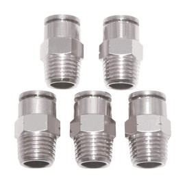 Qolekog Pneumatic Push To Connect Fittings Heavy Duty Straight 1/2 inch Tube OD x 1/4" NPT Male Thread Nickel Plated Copper PC-1/2-N2 (5Pcs)