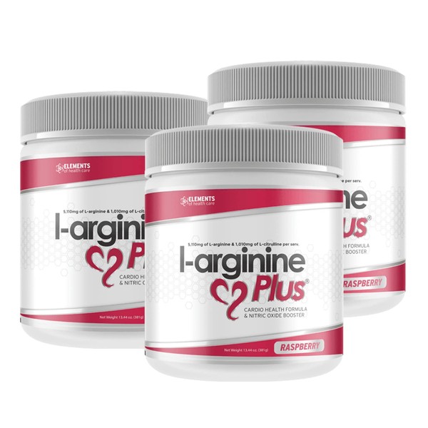 Elements of Health Care L-Arginine Plus® Official Formula - Raspberry Flavor 3-Pack, Support for Blood Pressure, Cholesterol, Energy, Muscle Development & More