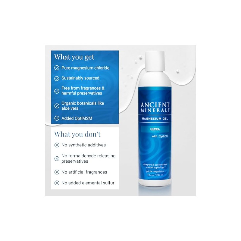 Ancient Minerals Magnesium Gel Ultra with OptiMSM 8oz - Pure
