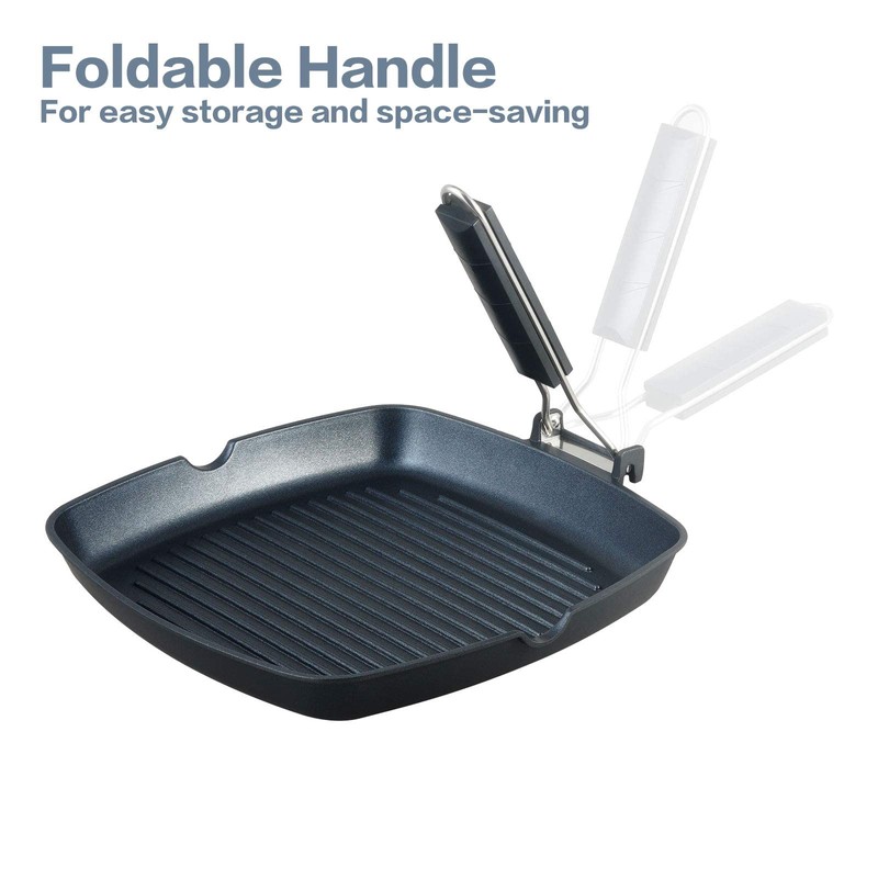 SKITCHN Grill Pan With Folding Handle, Nonstick for Stove Tops,