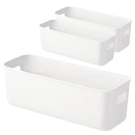 JLNGTHONG 3 pack Bathroom Storage Baskets, White Rectangle Bathroom Storage Box Kitchen Cupboard Organiser,for Bathroom, Kitchen, Shelves, Drawers, Playroom and Home, 27.5×10×9.5 cm ﻿