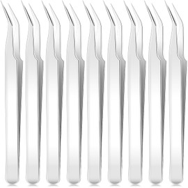 9 Pieces Curved Pointed Craft Tweezers Stainless Steel Precision Tweezer with Protective Cover for Sewing Scrapbooking Craft Stickers Eyelash Extension Jewelry Making(Silver)