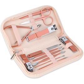 Nail Clippers and Beauty Tool Portable Set, Rose Gold Martensitic Stainless Steel Manicure Set 12 in 1, with Pink Leather Bag, Suitable for Home, Workplace, Outdoor Travel, Gift Giving, Beauty Salon.