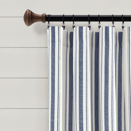 Lush Decor Farmhouse Stripe Yarn Dyed Cotton Window Curtain Panel Pair, 42" W x 84" L, Navy - Classic Modern Rustic Charm - Eco Friendly Cotton Fabric(2 count pack of 1)