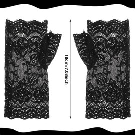 Yolev Women's Lace Fingerless Gloves Short Lace Gloves Black White Bridal Wedding Gloves Prom Tea Party Costume Accessory, black