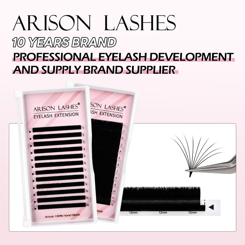 Arison Lashes Easy Fan Lashes, 0.05 D Curl, 10 mm