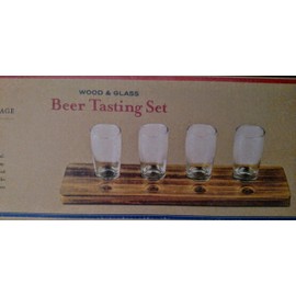 American Vintage Wood and Glass Beer Tasting Set
