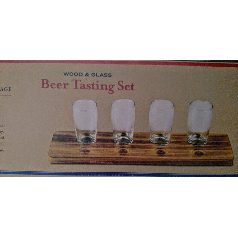 American Vintage Wood and Glass Beer Tasting Set