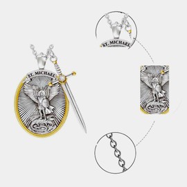 Audday St. Michael Pendant for Men Saint Michael Archangel Pendant Necklace Sword Cross Medal For Men And Women