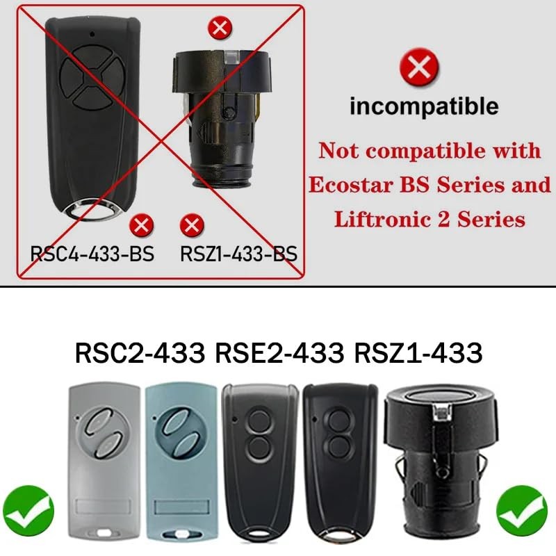Garage Door Hand Transmitter Compatible Hormann Ecostar RSC2 RSE2 433MHz