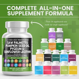 Clean Nutraceuticals Saw Palmetto Pumpkin Seed Oil Pygeum Sunflower Lecithin Stinging Nettle Cranberry - Prostate Supplements for Men with Lycopene - 90 Caps
