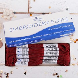 12 Skeins ThreadArt Premium Egyptian Long Fiber Cotton Embroidery Floss | Burgundy | 6 Strand Divisible Thread 8.75yds Each For Hand Embroidery, Friendship Bracelets, Cross stitch and Crafts