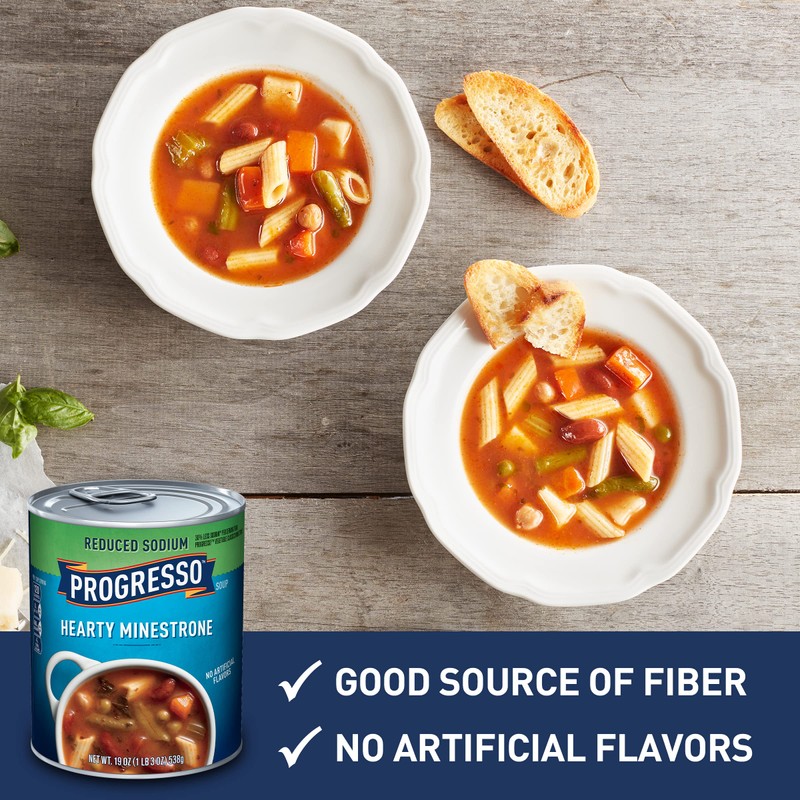 Progresso Reduced Sodium, Hearty Minestrone Soup Canned Soup, Gluten Free,