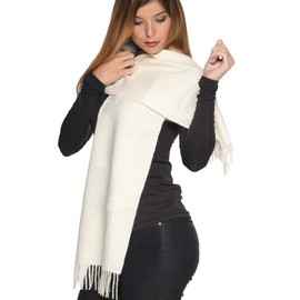 Evelyn Brooks Designs Luxury 100% Pure Peruvian Baby Alpaca Reversible Wool Scarf for Men & Women (Off-White)