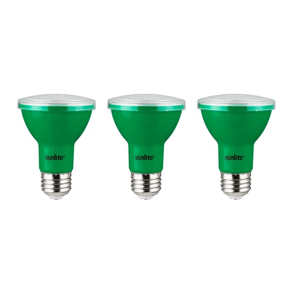 Sunlite 40250 LED PAR20 Colored Recessed Light Bulb, 3 Watt (50w Equivalent), Medium (E26) Base, Floodlight, ETL Listed, Green, 3 Count