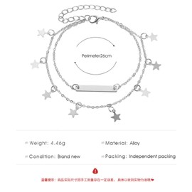 TseenYi Fashion Beach Anklet Silver Layered Star Bar Anklet Bracelet Star Bracelet Foot Chain Accessories Adjustable for Women and Girls (Silver)