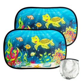 2 x Sun Protection Car Baby with UV Protection, 51 x 31 cm Car Window Sun Visor, Car Window Sun Protection Children Blackout with 8 Sun Protection Car Suction Cups (Underwater World Green Turtle)