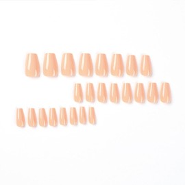 Enppode Nude Press on Nails Medium Length, 24Pcs Coffin Fake Nails for Women, Glossy Nails