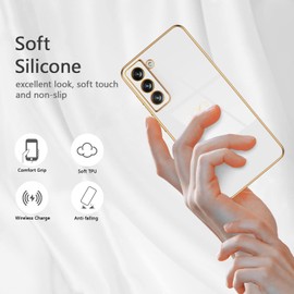 Compatible with Samsung S21 5G(6.2 inch) Case Luxury Plating Love Heart Phone Case with Side Small Pattern Ultra Slim Soft TPU Shockproof Protective Electroplated Cover for Samsung S21-White