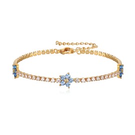 Clearine 14K Gold Plated Tennis Bracelet for Women Blue Cubic Zirconia Flower Bracelet Birthday Jewellery Gift for Girls