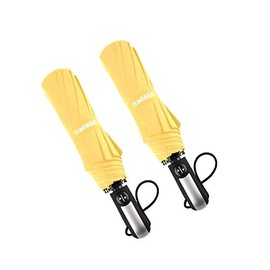 TradMall 2 Pack Travel Umbrella Windproof 56 Inches Large Canopy Reinforced Fiberglass Ribs Auto Open & Close, Yellow