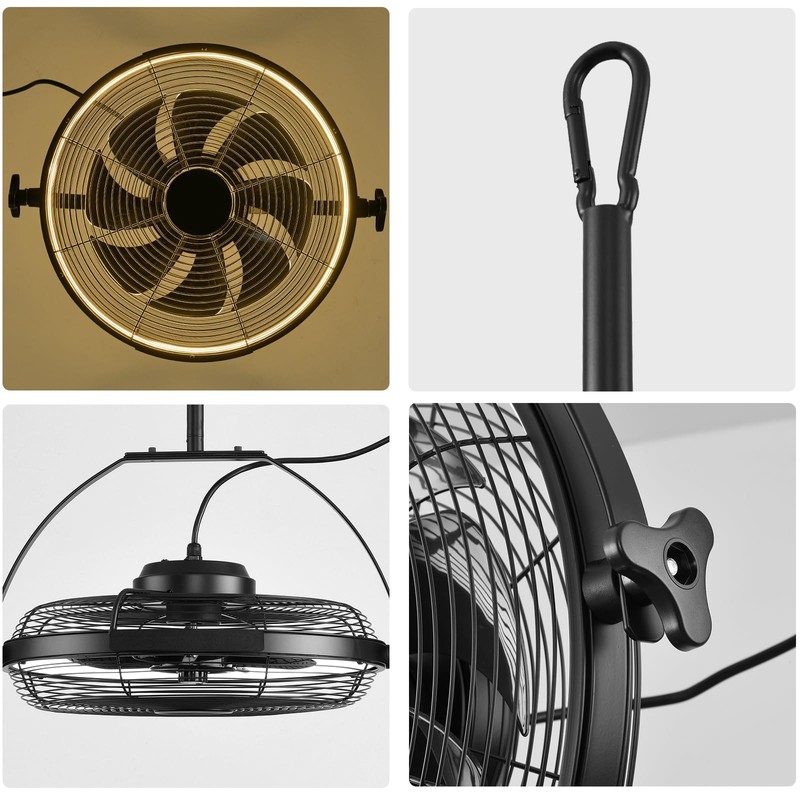 Gazebo Fans Outdoor Hanging Ceiling Fans with Lights,16" Portable Plug