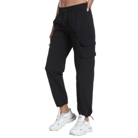 Womens Hiking Pants Waterproof - Cargo Joggers for Women with Pockets Lightweight Quick Dry Travel Camping Pants(Cargo Dark Black, Medium)
