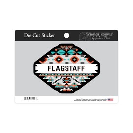 Die Cut Sticker Flagstaff, Arizona, Tribal Inspired Pattern, Orange and Blue, Contour Vinyl Sticker 3 to 6 inches, (Waterproof Decal for Cars, Water Bottles, Laptops, Coolers), Large
