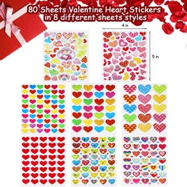Hidreamz 80 Sheets Valentine Stickers for Kids Love Decorative Sticker Heart Stickers for Envelopes Cards Craft Scrapbooking Decoration