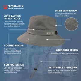 TOP-EX Cooling Bucket Hats Men Womens UPF 50 Sun Hat UV Protection Wide Brim for Golf & Walking, Summer Outdoor Hats, Fishing Hat, Safari Hat Grey XL