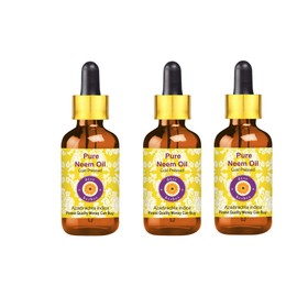 Deve Herbes Pure Neem Oil (Azadirachta indica) with Glass Dropper Cold Pressed (Pack of Three) 100ml X 3 (10 oz)