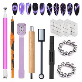 WOKOTO 53Pcs Cat Eye Nail Magnet With 3 Pcs Y-Shape Heart Magnet Mold For Nail Art Tools Set, Cat Eye Magnet For Nails Wand Magnetic Nail Polish Magnet For Cat Eye Gel Polish Magnets Sticks Pens